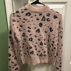 Candie's Pink and Black Fuzzy Turtleneck Sweater